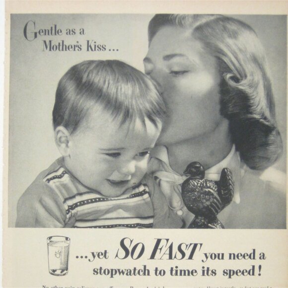 Vintage 1950s Bayer Aspirin Ad Gentle As A Mothers Kiss Print AD Mom Child - Picture 2 of 2
